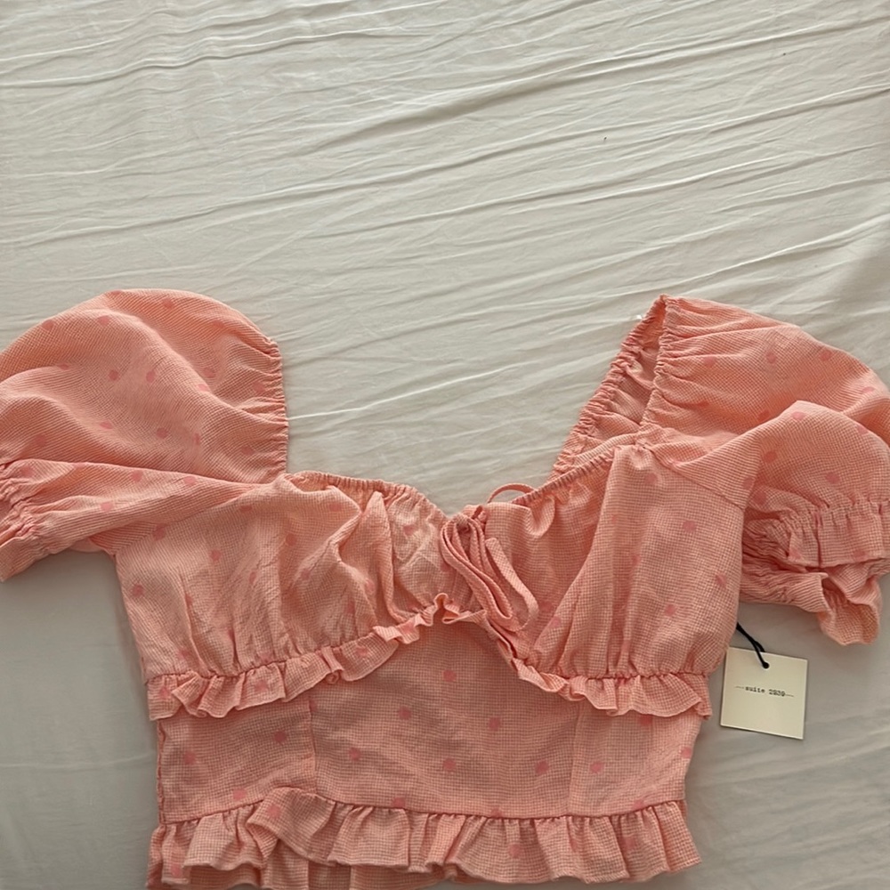 Orange ruffle crop top with polka dots.. NWT